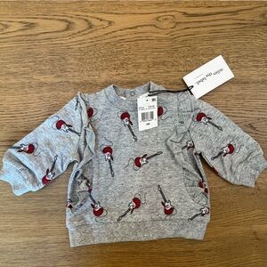 Gray Baby Sweatshirt with Red Guitar Print and Black Leggins